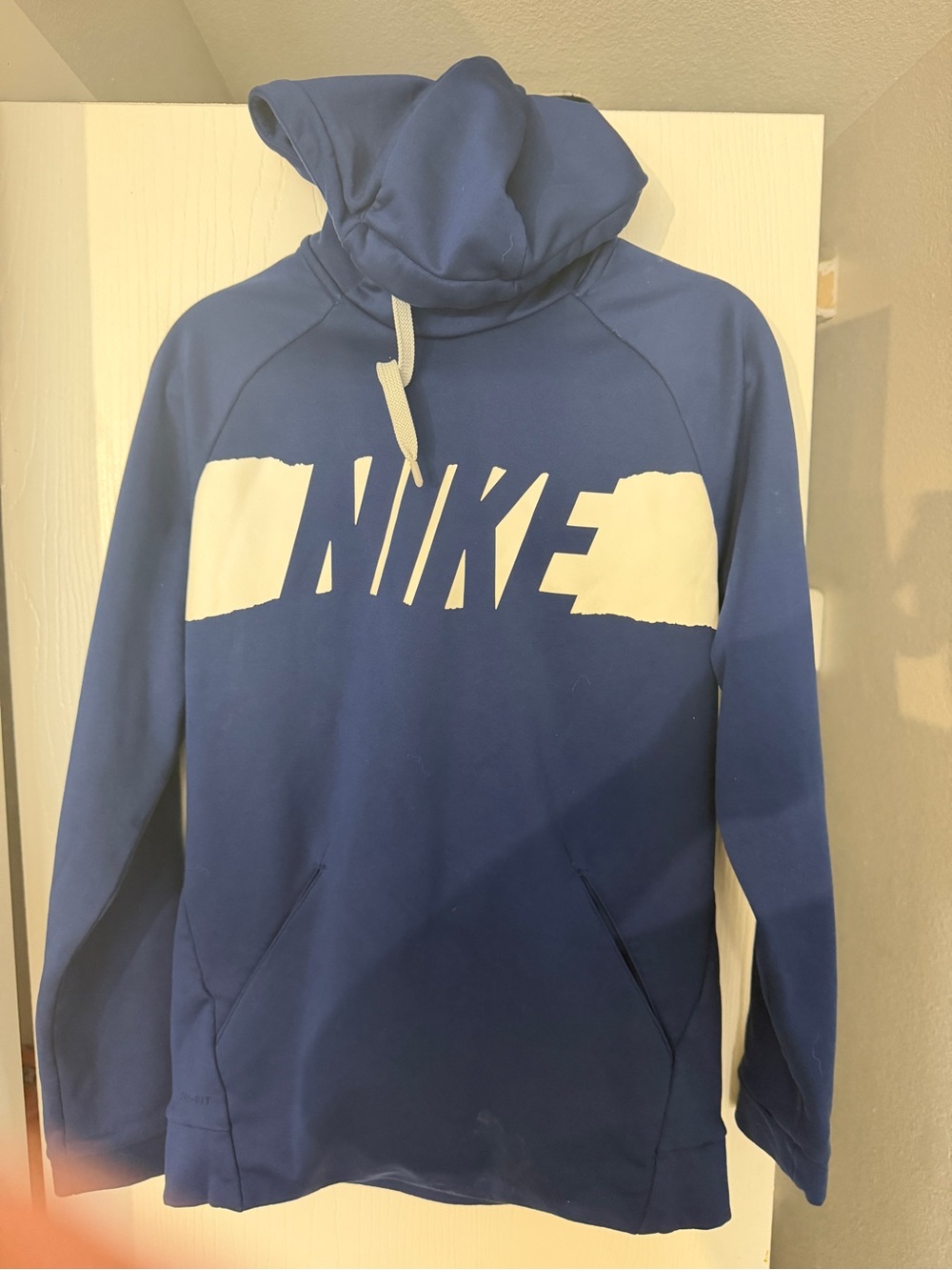 Nike Men's Navy Blue Hoodie with White Logo